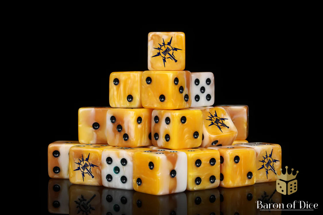 Baron of Dice Lightning Hammer Golden Hue – 25 eckige Würfel für Fantasy Wargaming