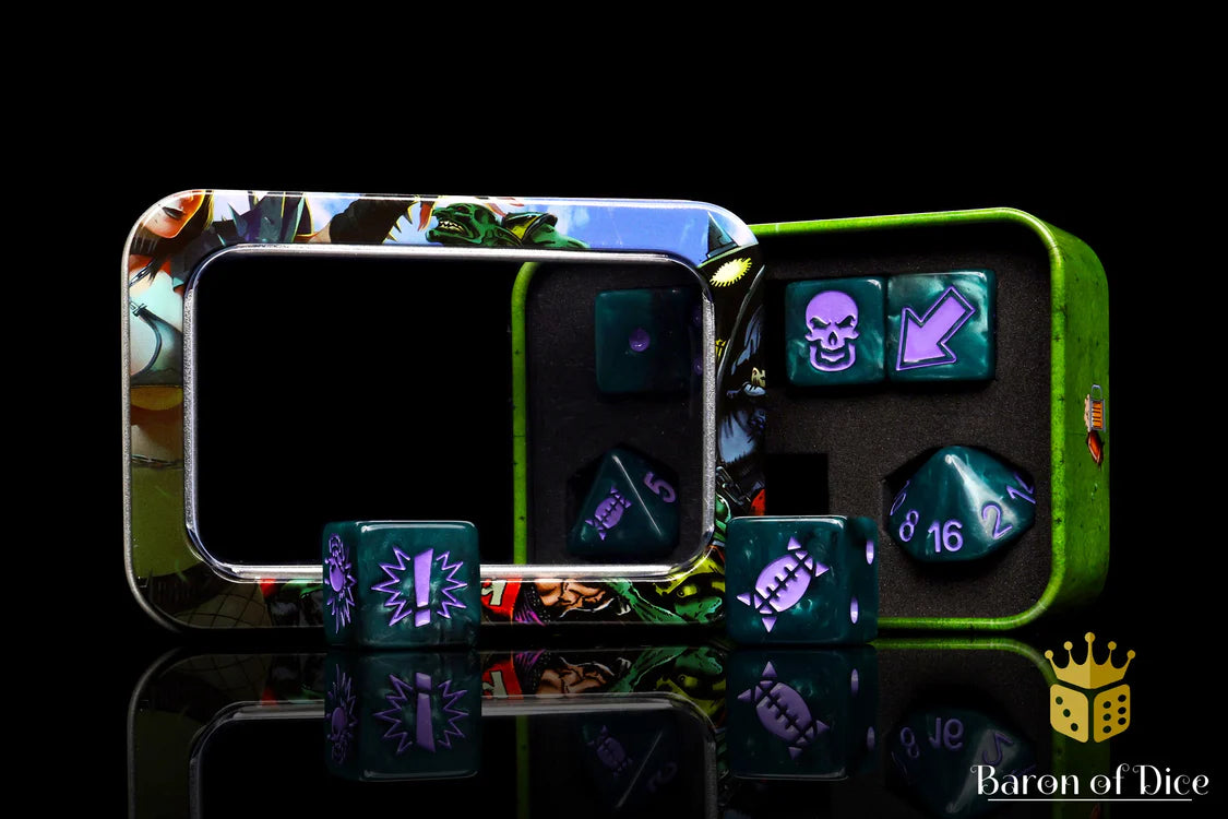 Baron of Dice Terror – Spiked Football – 7-teiliges Würfelset für Bloody Football