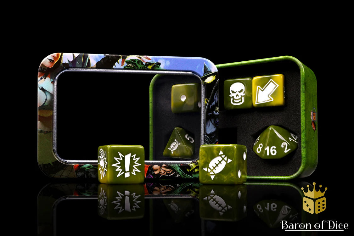 Baron of Dice Diseased – Spiked Football – 7-teiliges Würfelset für Bloody Football