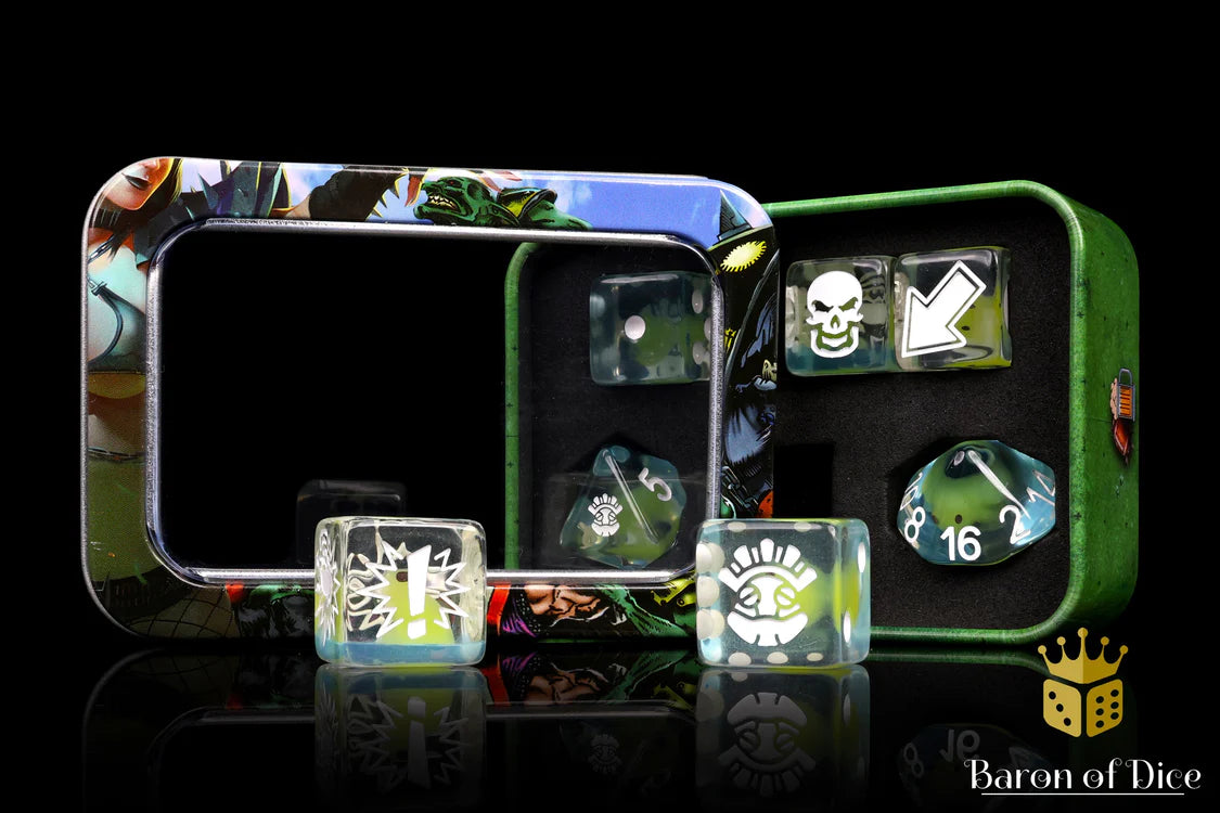 Baron of Dice Spawning Pool – Ancient Frog – 7-teiliges Würfelset für Bloody Football