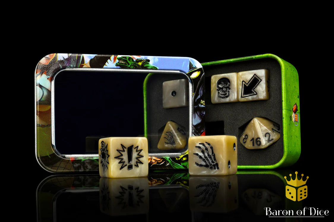 Baron of Dice Bone – Skeleton – 7-teiliges Würfelset für Bloody Football