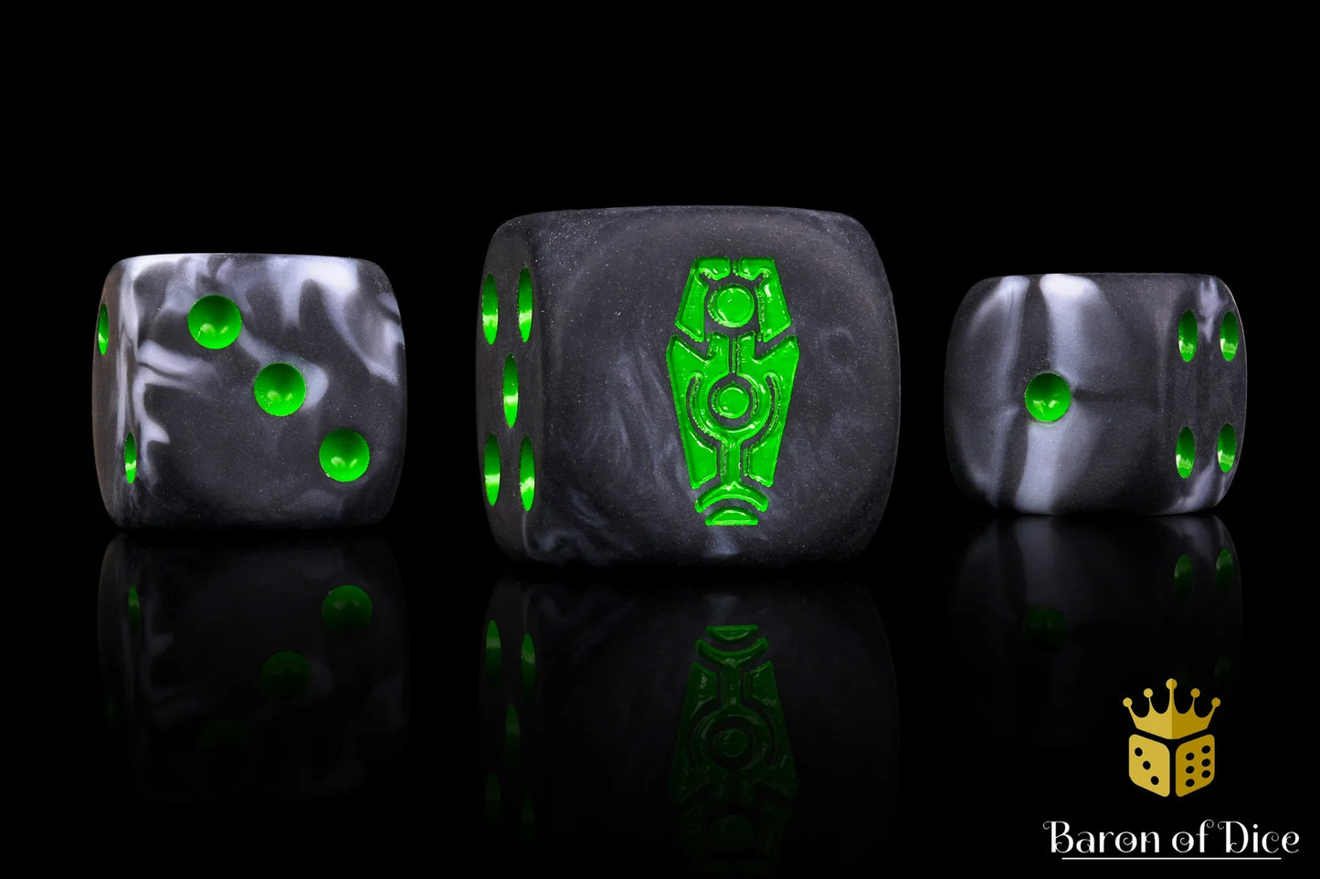 Baron of Dice Day of the Dead Dice – Green Coffin – 25 runde Würfel für Sci-Fi Wargaming