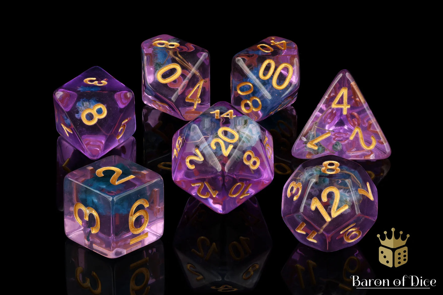 Baron of Dice Orchid & Lavender – 7-teiliges RPG-Würfelset DnD Round Corner
