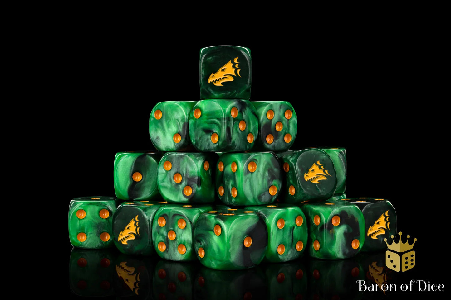 Baron of Dice Drake – Green & Gold – 25 runde Würfel für Sci-Fi Wargaming