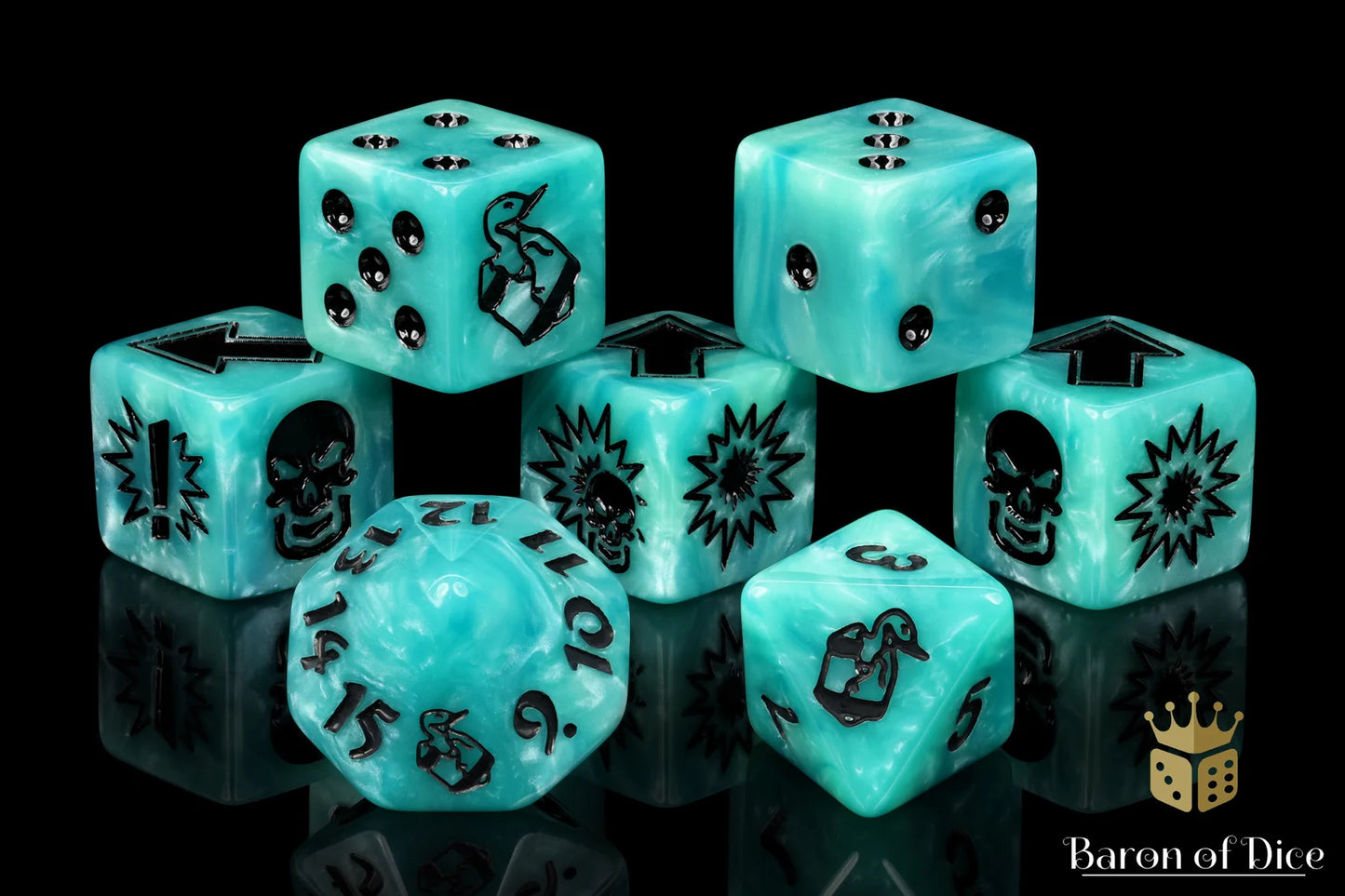 Baron of Dice Ethereal – Lizardmen – 7-teiliges Würfelset für Bloody Football