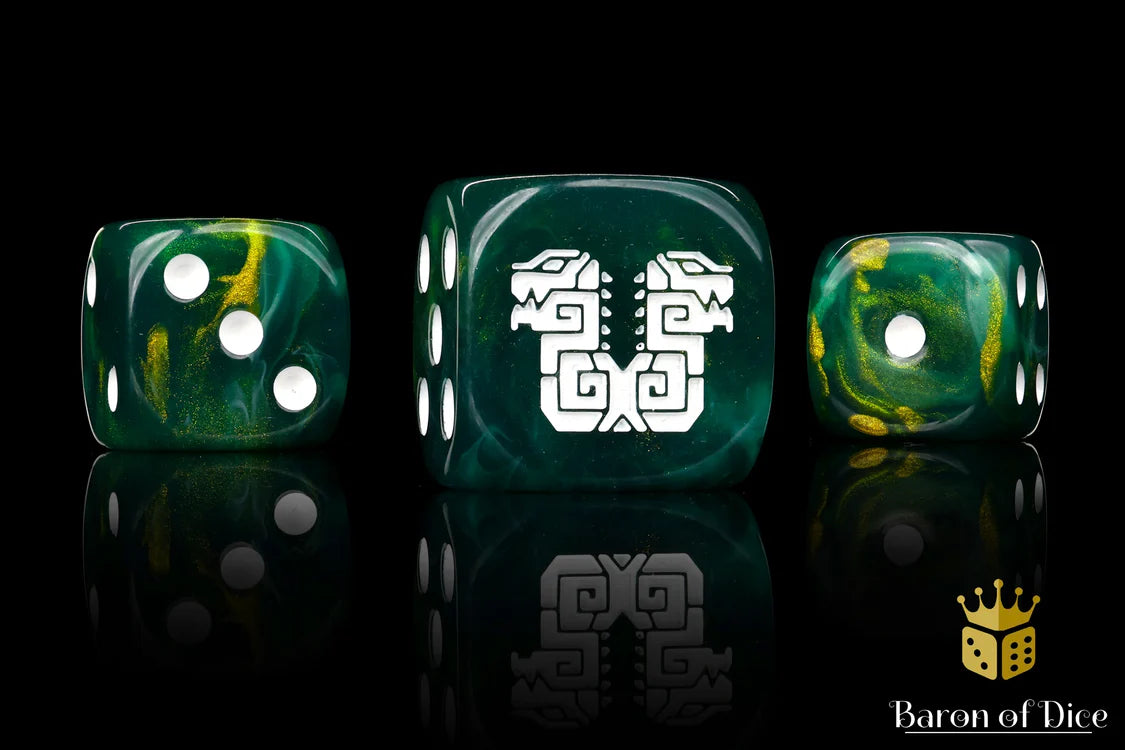 Baron of Dice Twin Headed Lizard Green and Gold – 25 runde Würfel für Fantasy Wargaming