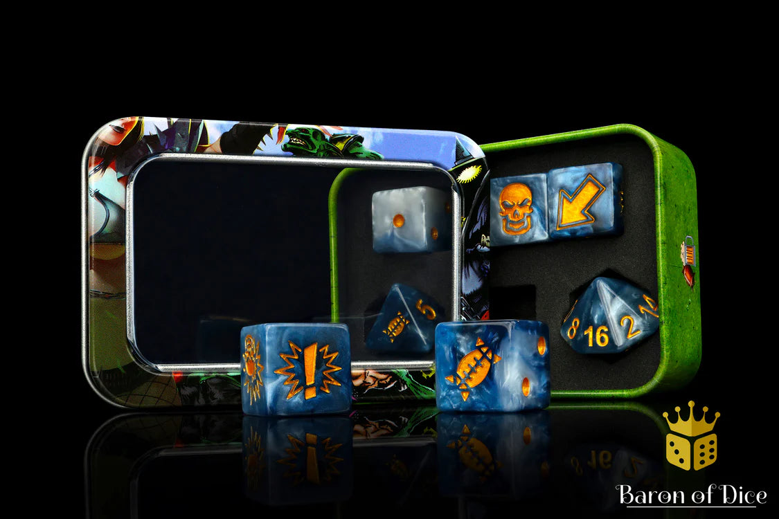 Baron of Dice Titanium – Spiked Football – 7-teiliges Würfelset für Bloody Football