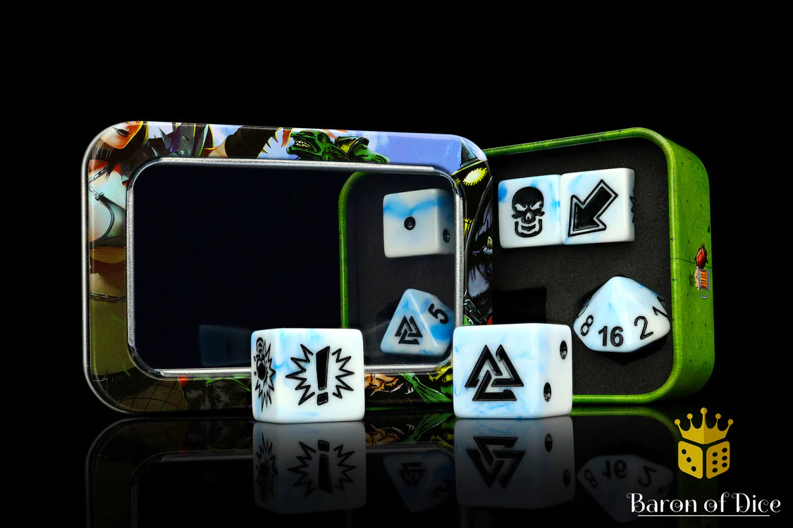 Baron of Dice White Ice – Nordic Rune – 7-teiliges Würfelset für Bloody Football