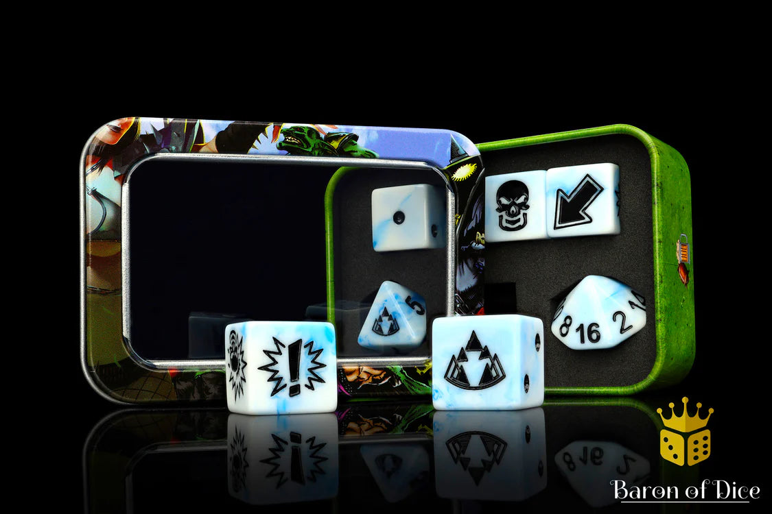 Baron of Dice White Ice – Dwarven Mountain – 7-teiliges Würfelset für Bloody Football