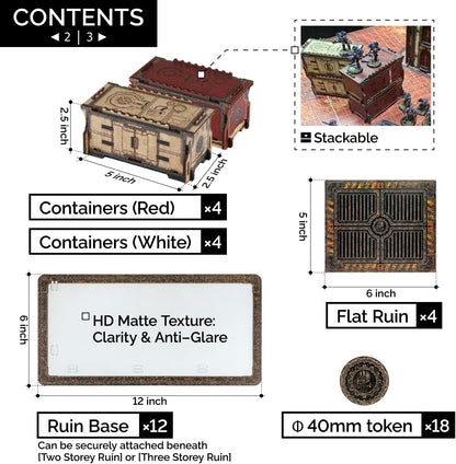 Jucoci Tabletop Terrain WTC-01 (Rot) – Modulares Gelände Set, 18 Teile