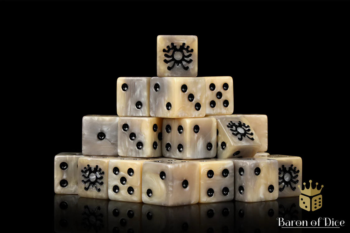Baron of Dice Skeleton Rune Bone – 25 eckige Würfel für Fantasy Wargaming