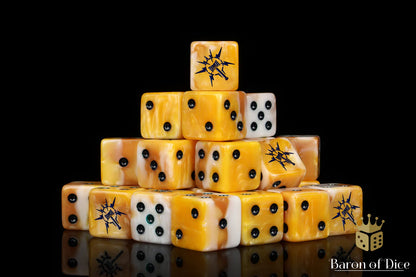 Baron of Dice Lightning Hammer Golden Hue – 25 eckige Würfel für Fantasy Wargaming