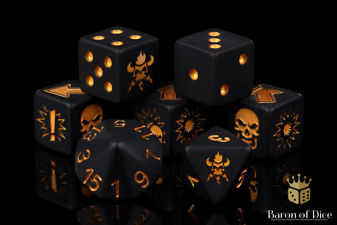Baron of Dice Matte Black – Chaos Sigil – 7-teiliges Würfelset für Bloody Football