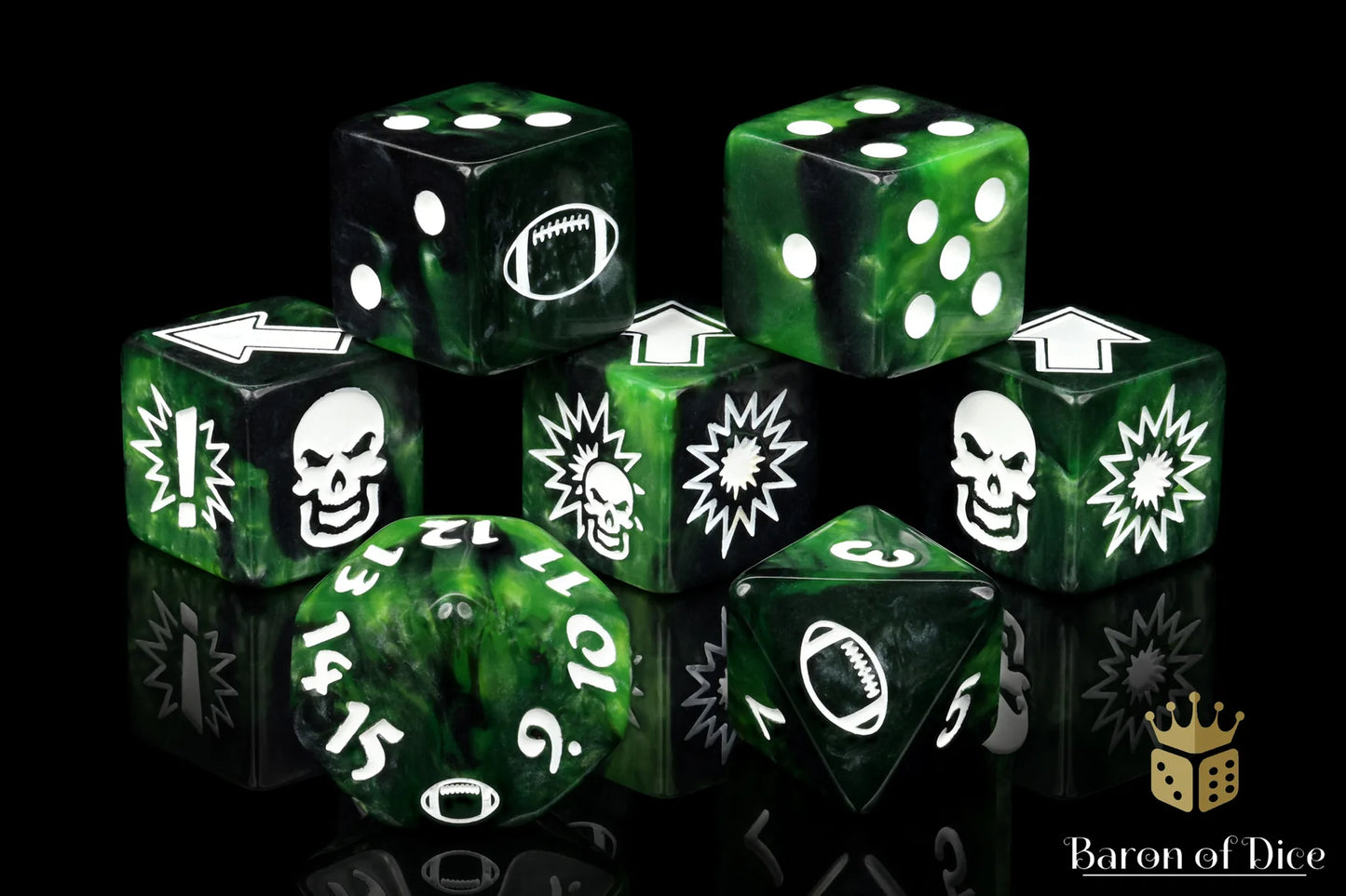 Baron of Dice Warp Green – Generic Football – 7-teiliges Würfelset für Bloody Football