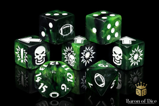 Baron of Dice Warp Green – Generic Football – 7-teiliges Würfelset für Bloody Football