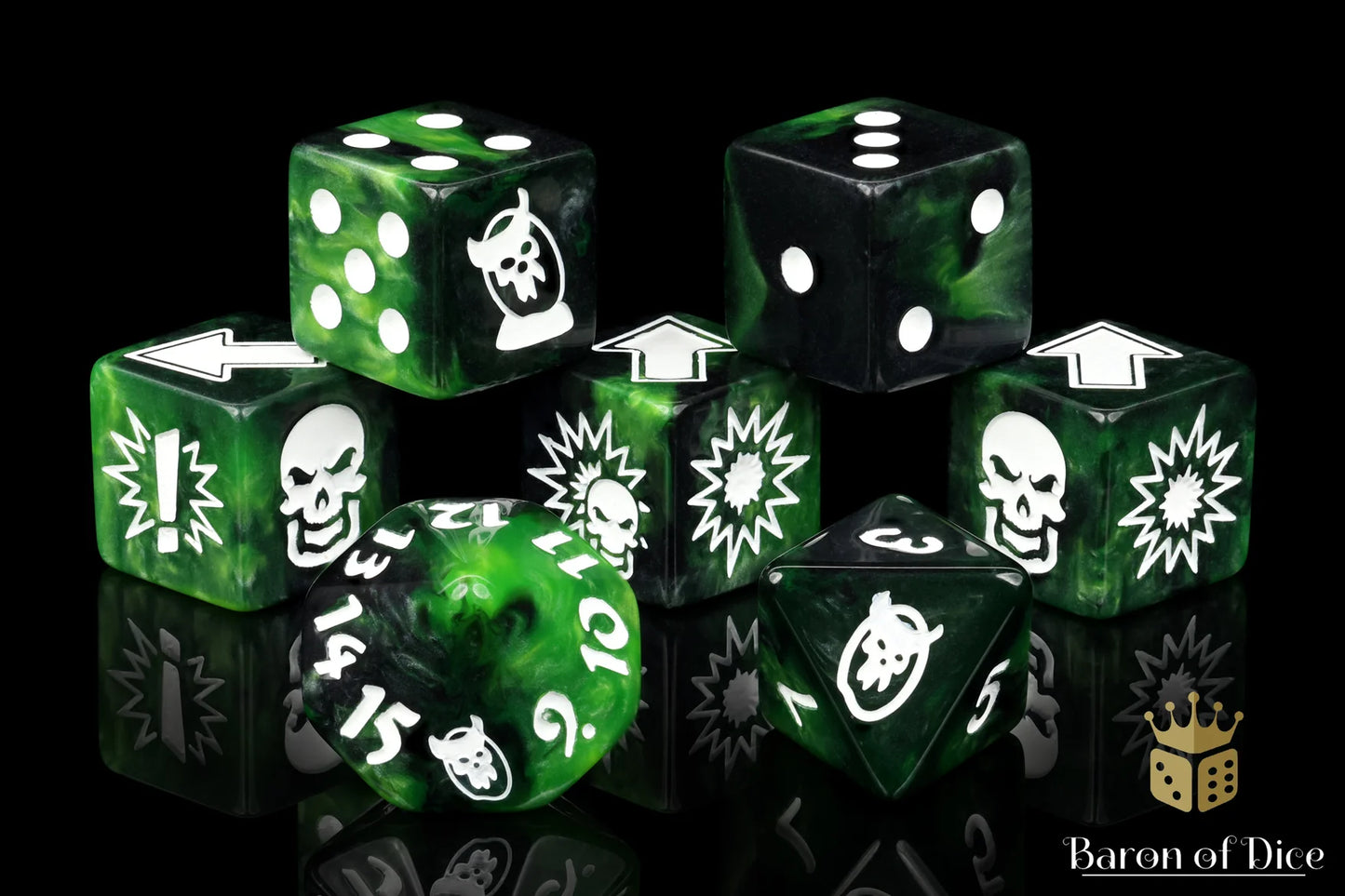 Baron of Dice Warp Green – Ork Football – 7-teiliges Würfelset für Bloody Football