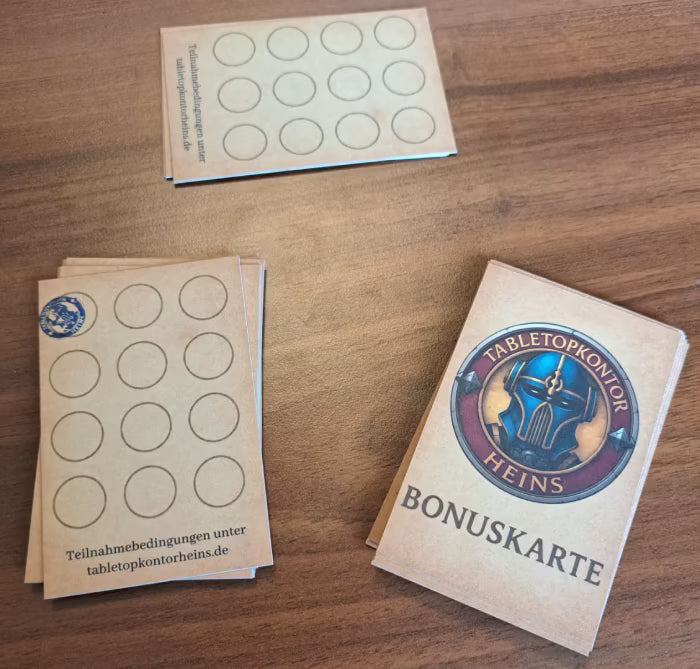 Bonuskarte mit Stempelfeldern zum Sammeln. Oben Logo und Titel, auf der Rückseite Platz für Stempel. Mit vollständig gefüllter Karte können Prämien eingelöst werden.