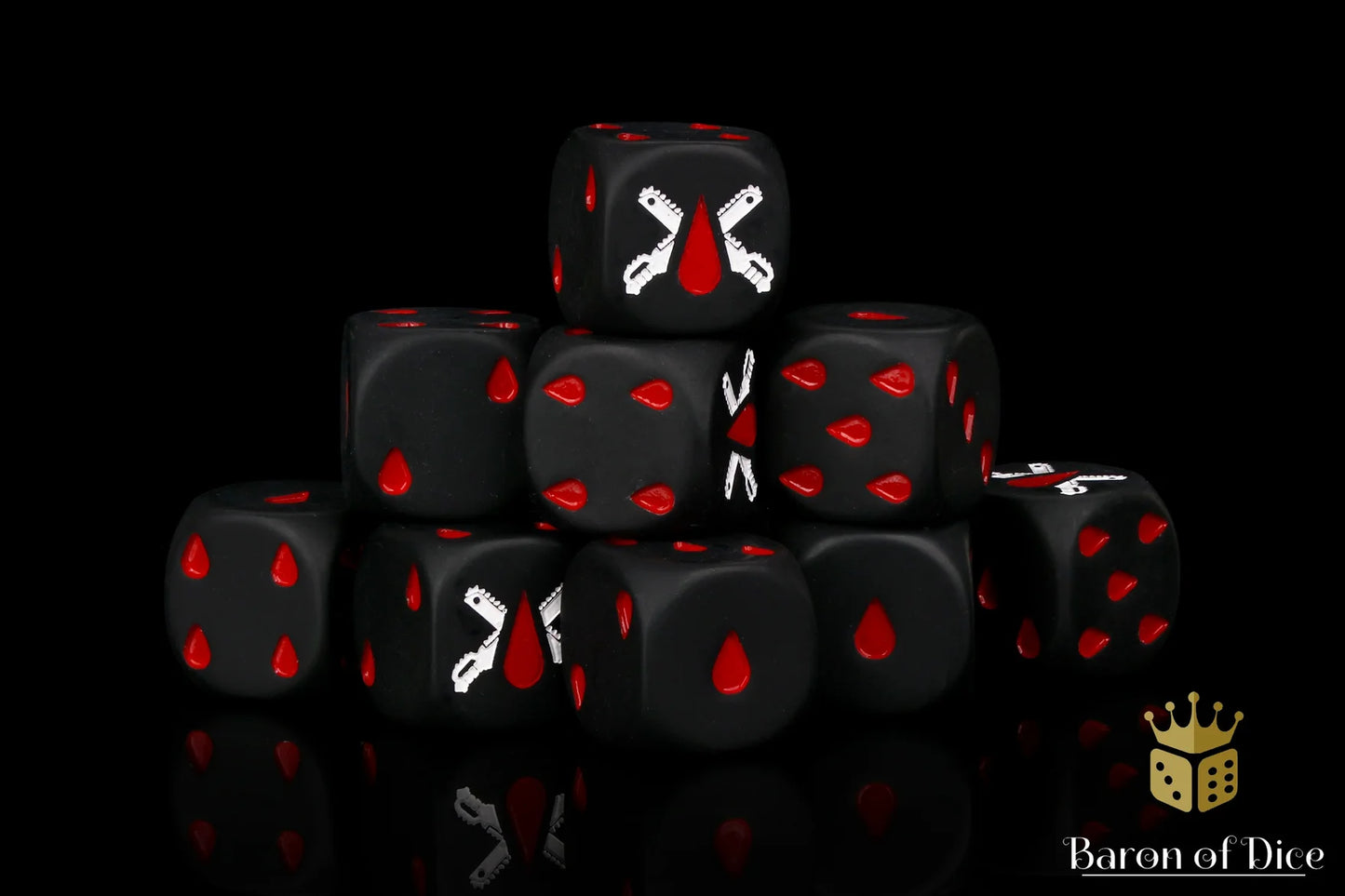 Baron of Dice Chain Blades – Matte Black – 25 runde Würfel für Sci-Fi Wargaming