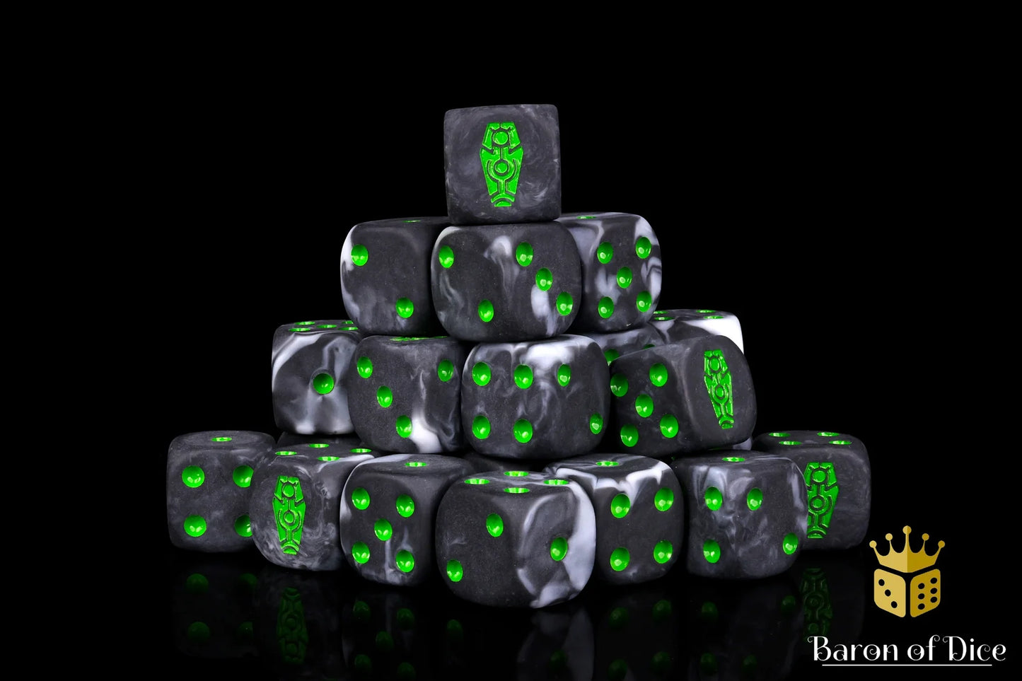Baron of Dice Day of the Dead Dice – Green Coffin – 25 runde Würfel für Sci-Fi Wargaming