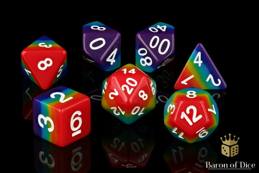 Baron of Dice Rainbow – 7-teiliges RPG-Würfelset DnD Round Corner