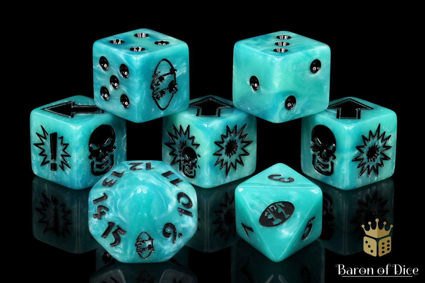 Baron of Dice Ethereal – Wood Elves – 7-teiliges Würfelset für Bloody Football