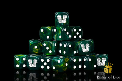 Baron of Dice Twin Headed Lizard Green and Gold – 25 runde Würfel für Fantasy Wargaming