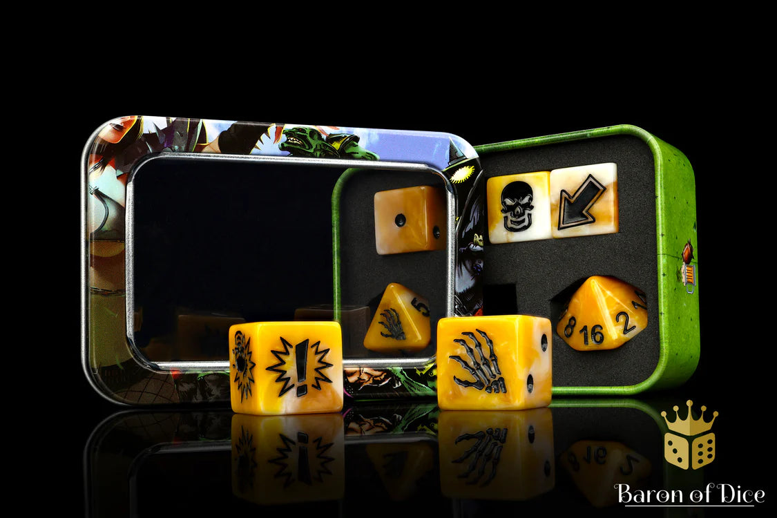 Baron of Dice Gold – Skeleton – 7-teiliges Würfelset für Bloody Football