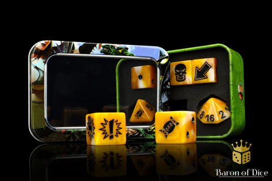 Baron of Dice Gold – Spiked Football – 7-teiliges Würfelset für Bloody Football