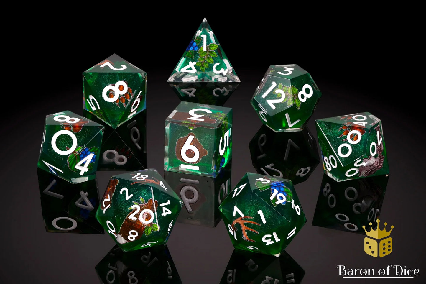 Baron of Dice The Druid | 8-Piece RPG Set | Baron's Signature Series – 8-teiliges RPG-Würfelset
