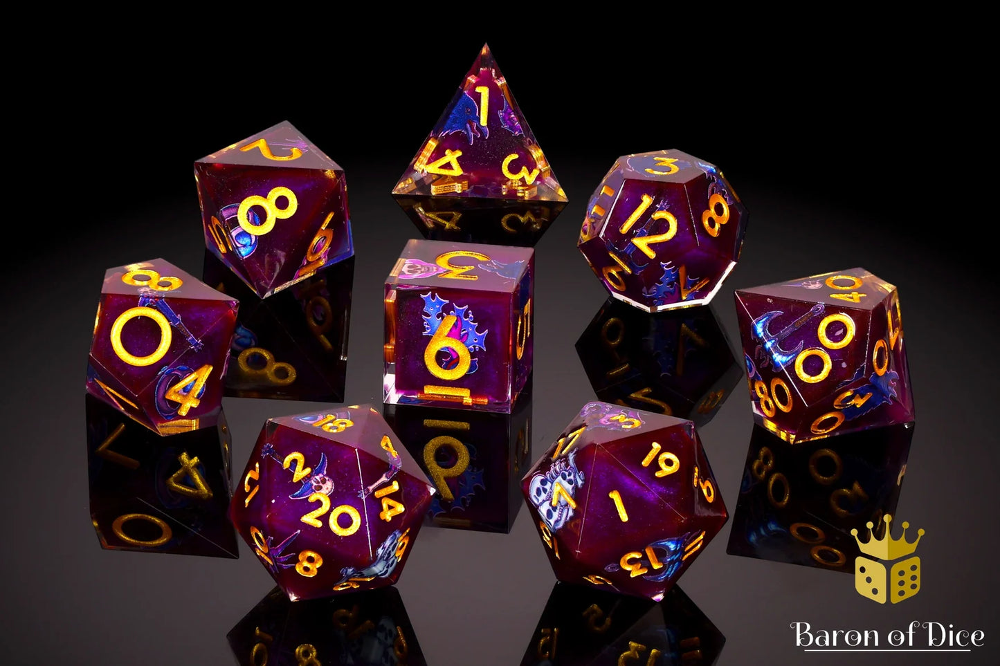 Baron of Dice The Warlock | 8-Piece RPG Set | Baron's Signature Series – 8-teiliges RPG-Würfelset