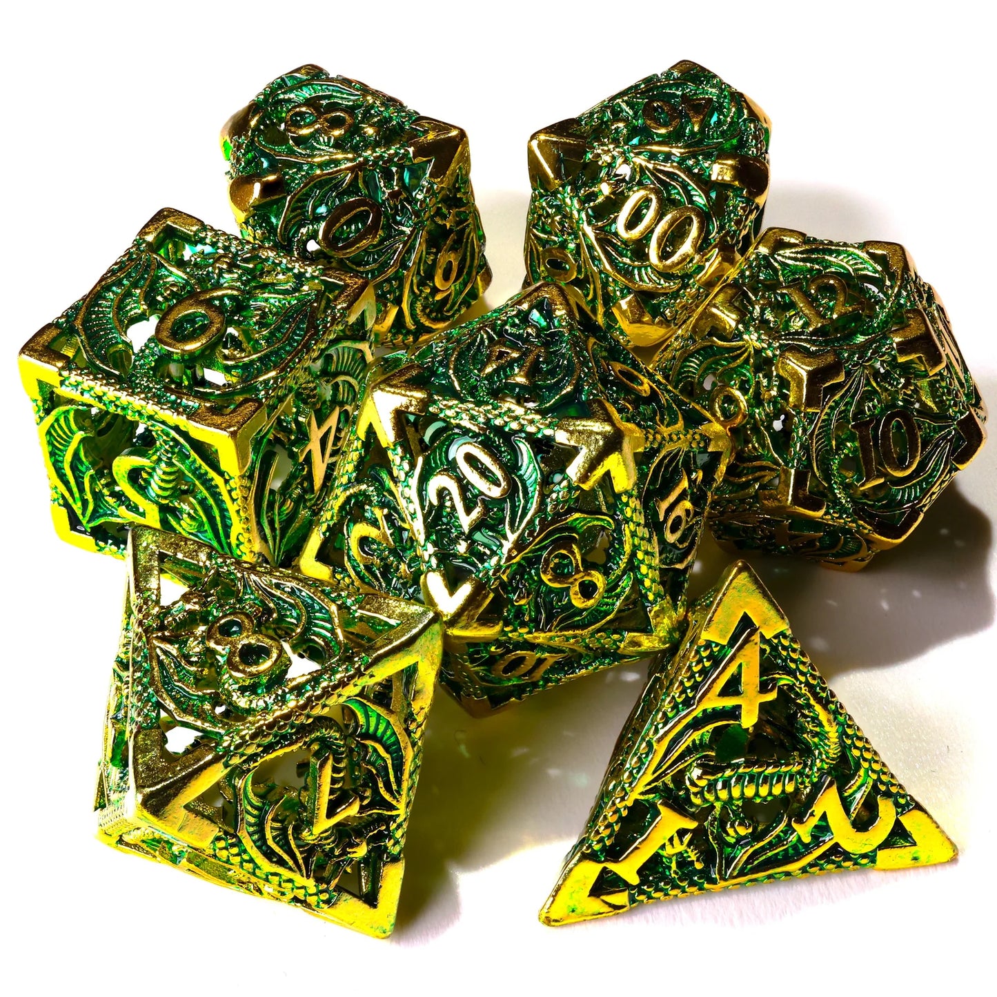 Baron of Dice Ancient Dragon Treasure – 7-teiliges DnD RPG-Würfelset Metal