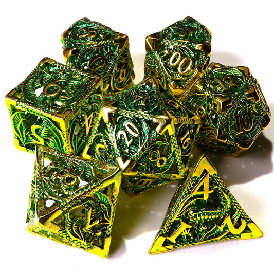 Baron of Dice Ancient Dragon Treasure – 7-teiliges DnD RPG-Würfelset Metal