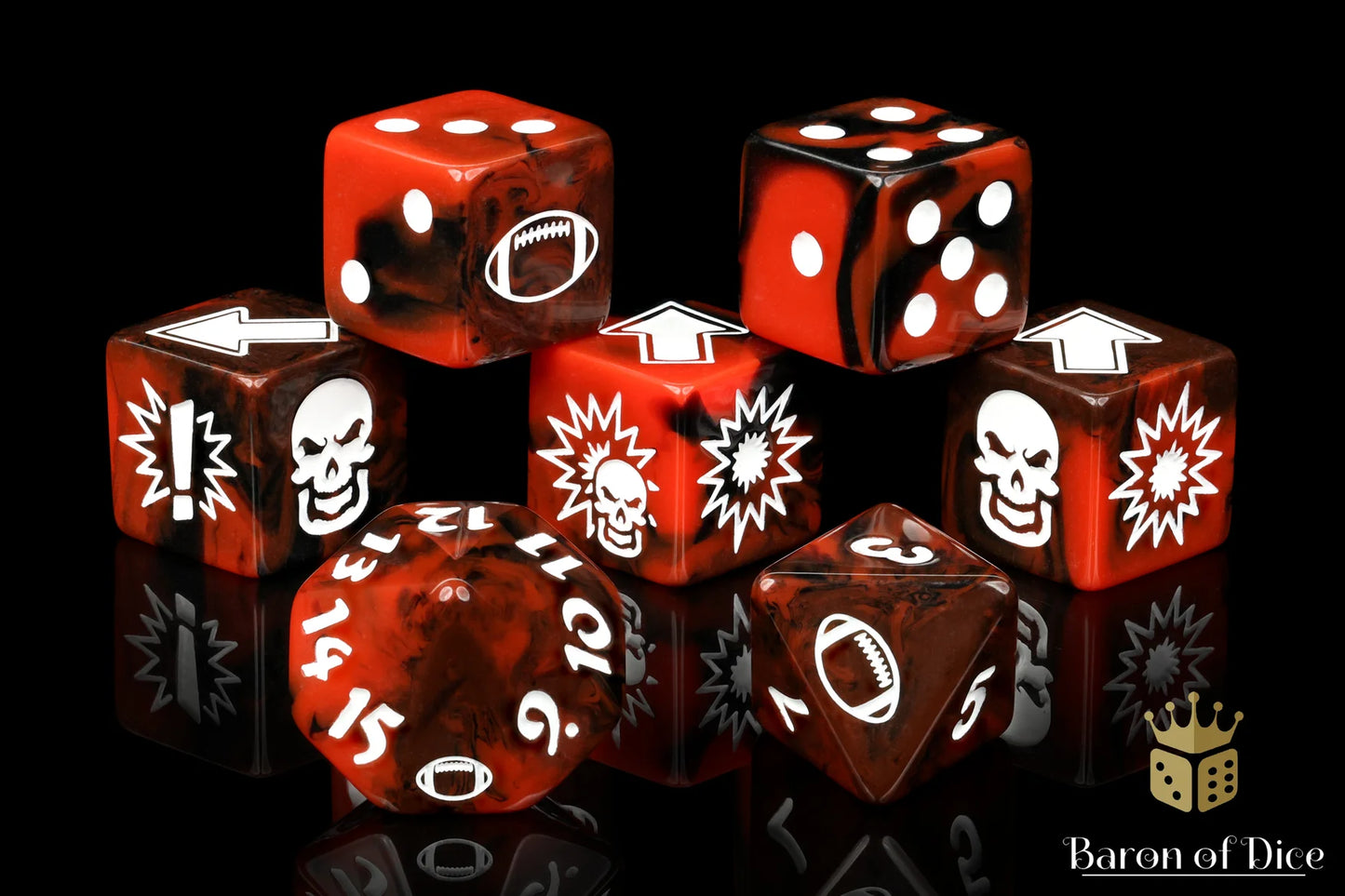 Baron of Dice Chaos Red – Generic Football – 7-teiliges Würfelset für Bloody Football