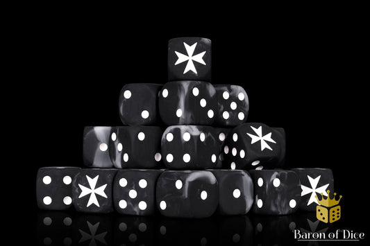 Baron of Dice Knights Templar – Black – 25 runde Würfel für Sci-Fi Wargaming