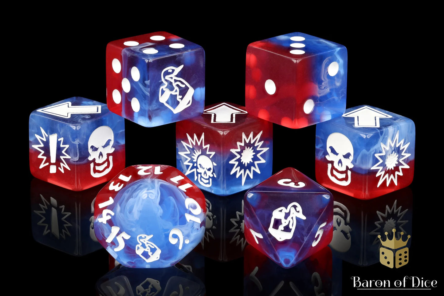 Baron of Dice Revolution – Lizardmen – 7-teiliges Würfelset für Bloody Football