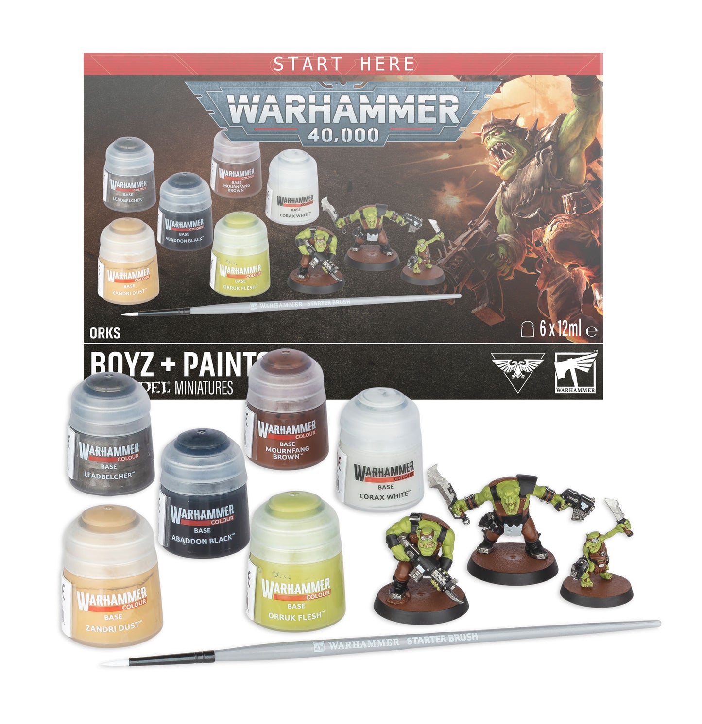 Warhammer 40.000 Orks Boyz + Farben Set – Mehrsprachig