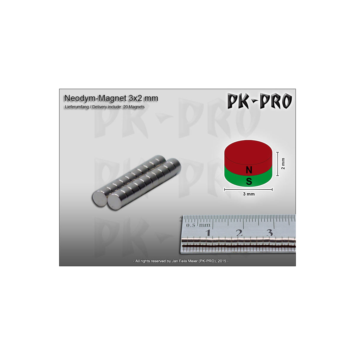PK-PRO Neodym Magnet Rund 3 x 2 mm - 10 Stück