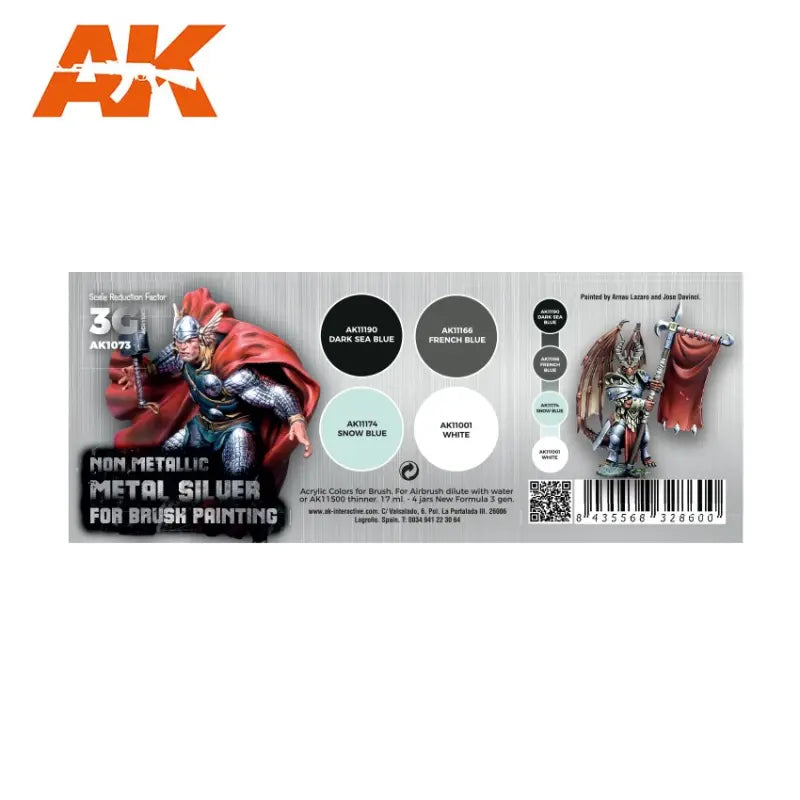 AK Interactive Wargame Color Set Non Metallic Metal Silver 3rd Generation AK-1073 - 4 x 17 ml